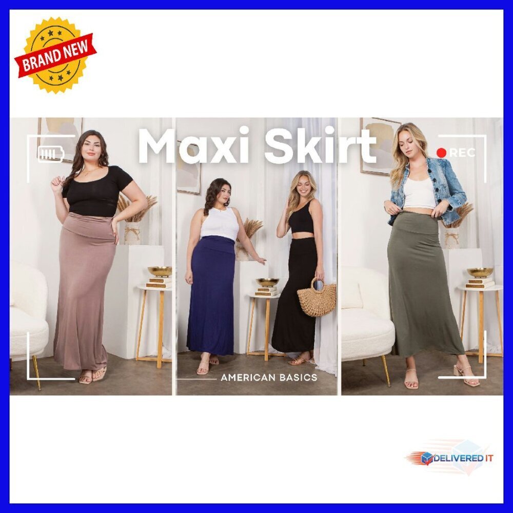 Soft Stretchy Rayon Maxi Skirt High Waist Flowy Boho Casual Dressy - Picture 7 of 7